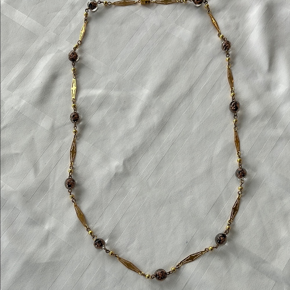 Elegant Gold and Brown Beaded Necklace